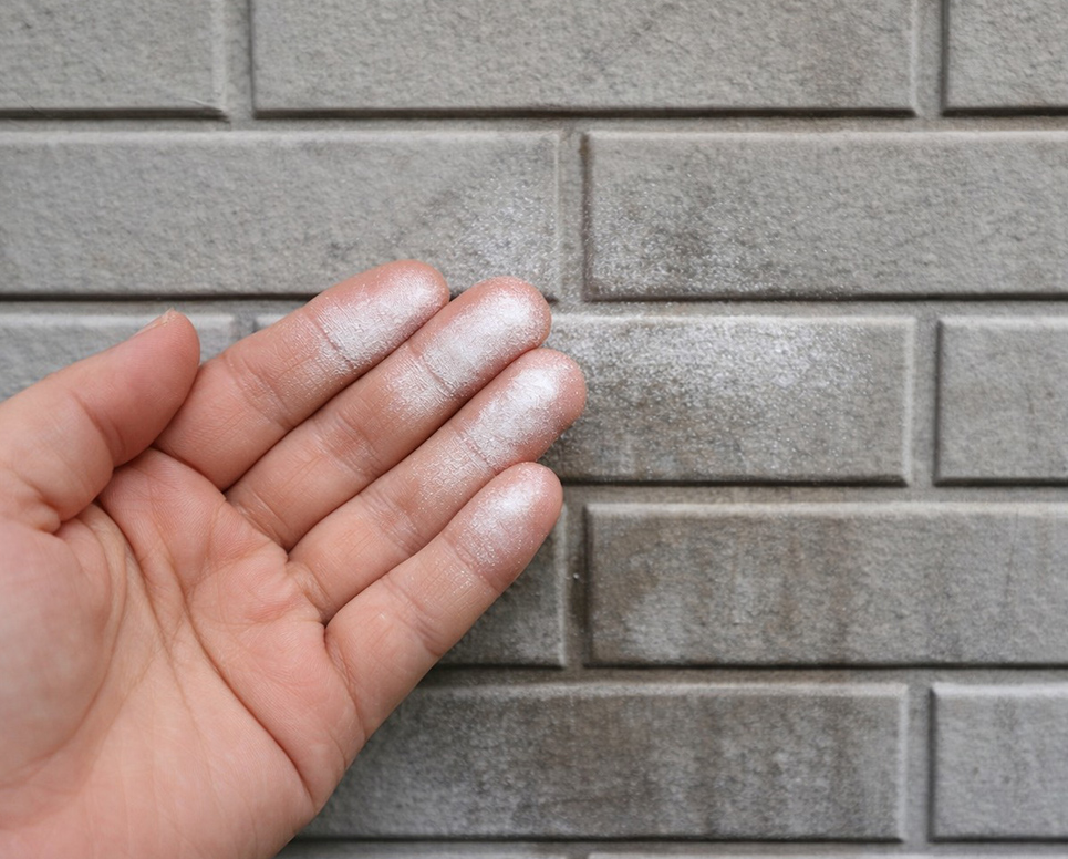 外壁を触ると手が白くなる